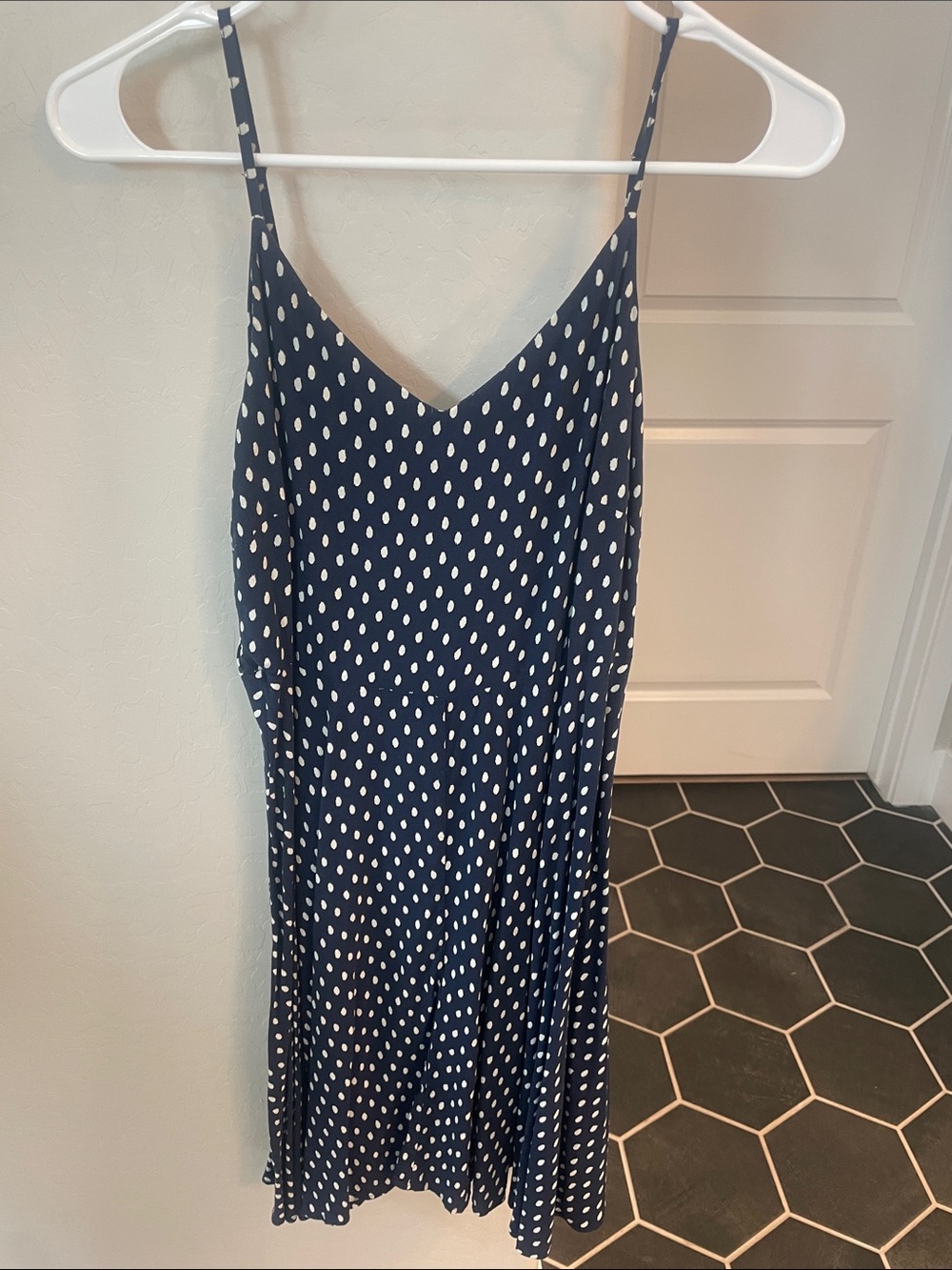 GAP Navy and White Polka Dot Midi Slip Dress